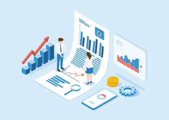 People Characters Working With Data Analysis, Business Statistic, Management, Consulting, Marketing. illustrator vector.