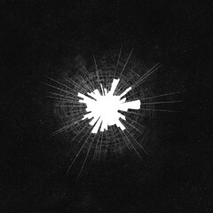 broken dirty window glass with isolated hole in the middle