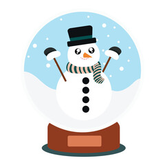 Snowman inside snow globe. Vector
