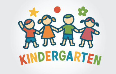 Fototapeta premium Kindergarten Children kids Logo Template