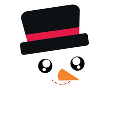 Snowman face with top hat. Vector