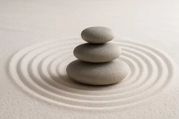 Photo sur Plexiglas Zen meditation stones balanced on fine sand mindfulness tranquility spa wellness background