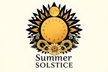 Fototapeta premium Boho Sun Icon with Moon Phases, Floral Elements, and 