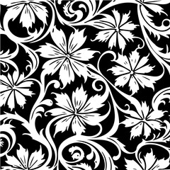 Obraz premium Fractal floral pattern, seamless black and white organic vector background