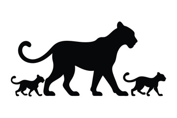 Fototapeta premium Silhouette of a cheetah and cubs walking together vector illustration.