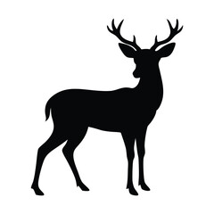 Fototapeta premium Silhouette of a deer standing alert and attentive vector illustration.