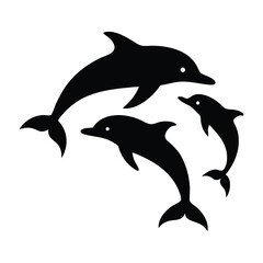 Obraz premium Silhouette of a dolphin group jumping together playfully vector illustration.