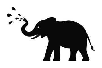 Obraz premium Silhouette of an elephant spraying water playfully vector illustration.