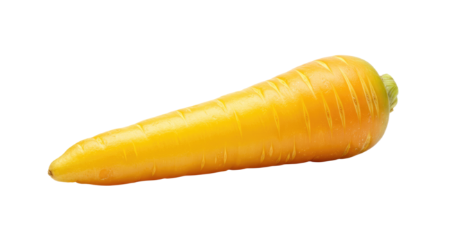 Vibrant Yellow Carrot with Distinct Grooves and Fresh Green Stem Detail