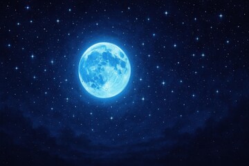 Fototapeta premium Magical Starlit Night Sky with Luminous Blue Moon and Celestial Wonder