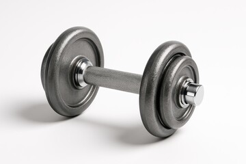 Naklejka premium Premium Cast Iron Dumbbell with Textured Grip Handles Isolated on Pure White Studio Background for Fitness Equipment Marketing