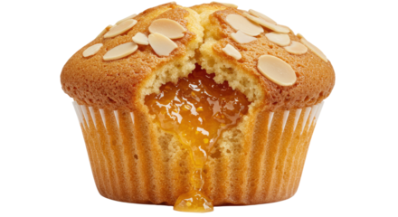 AlmondTopped Muffin with Apricot Filling Showing a Delicious Bite
