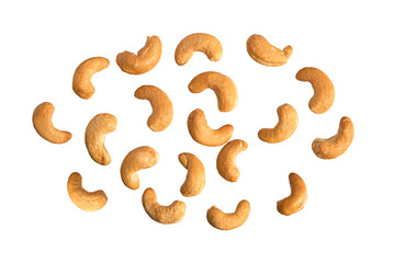 Roasted of cashew nuts isolated on white background.