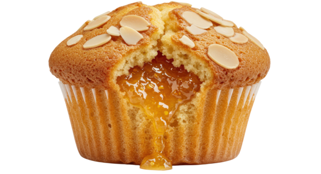 AlmondTopped Muffin with Apricot Filling Showing a Delicious Bite
