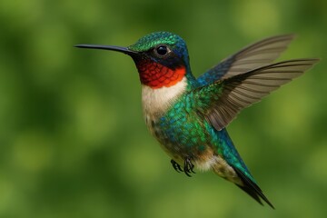 Fototapeta premium Stunning Hummingbird Portrait Showcasing Iridescent Feathers and Natural Wing Details