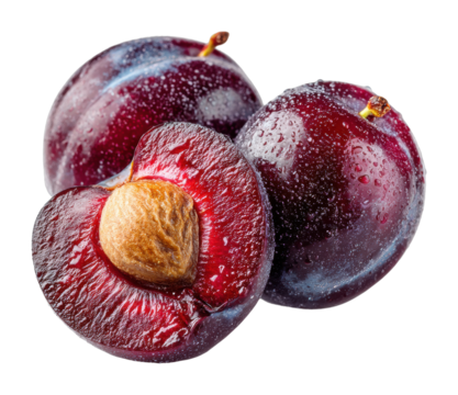 Fresh juicy plums in nature's bounty food vibrant kitchen environment cut out png