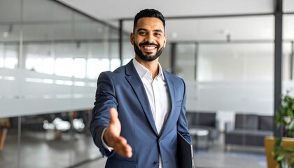 Businessman extending hand in office