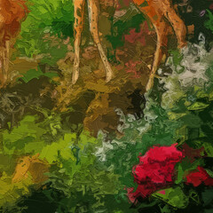 Various oil paintings, flower parks, plum blossom scenery, spotted deer waterfalls, elephants, streams