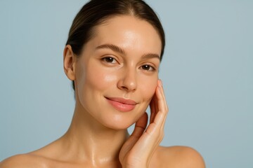 Beautiful Caucasian Woman Healthy Moisturized Facial Skin