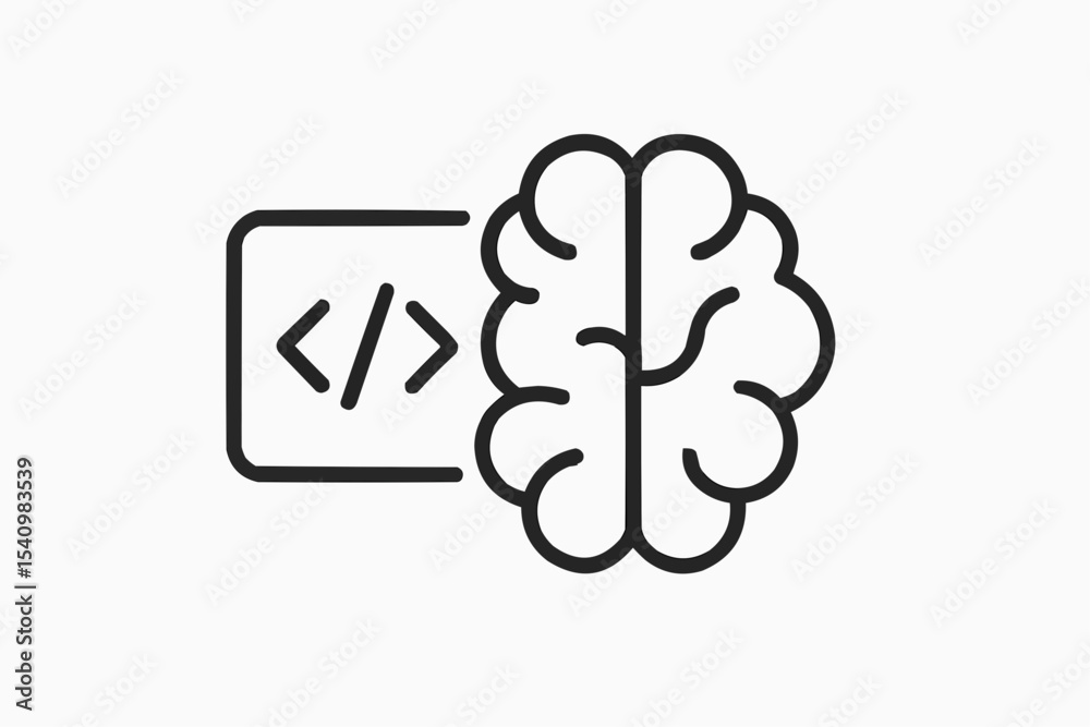 Fototapete outline illustration of a brain connected to a code snippet representing artificial intelligence