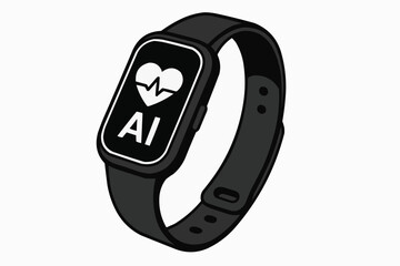 Illustration of a black smart watch displaying a heart rate with ai on the screen design element
