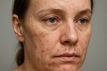Female Face Close Up Skin Problems Acne Wrinkles Dry
