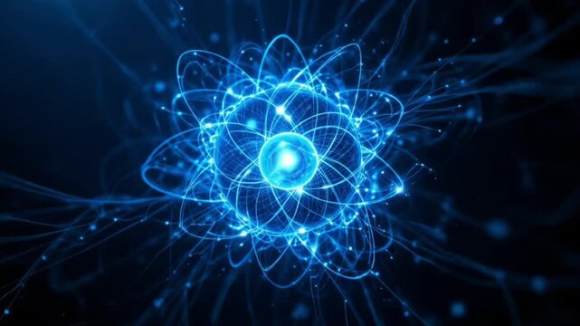 Conceptual illustration of a subatomic particle or a cosmic structure, represented as an interconnected glowing blue and white wireframe.