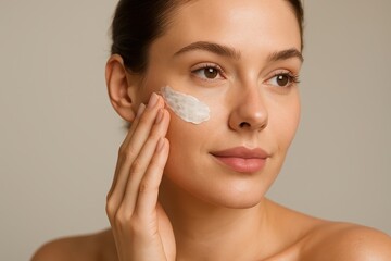 Woman Applying Moisturizer Face Bright Skin Care Cream