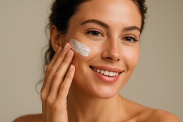 Woman Applying Moisturizer Face Bright Skin Care Cream