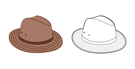 Safari Hat with band. Head Fashion accessory cap with wide brim with stitching clothing technical illustration. Vector headgear for Men, women style, flat template CAD mockup sketch outline isolated