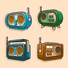 Antique radio illustration in a collection of four sets. Classic retro cartoon model