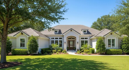 Fototapeta premium A single story nice house with a garden
