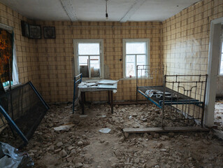 Interior of domestic room of abandoned apartment house