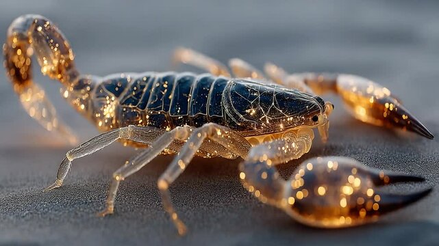 Close-up of a glowing scorpion showing intricate details with beautiful lighting