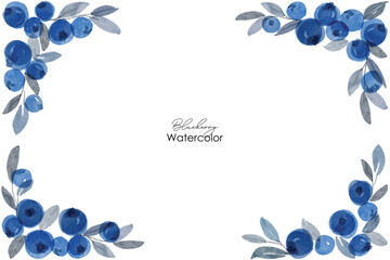 Blueberry watercolor art wreath frame background. Sweet blueberry in frame. Vector illustration. blueberry pattern. Fruit berry background. Summer fruit texture