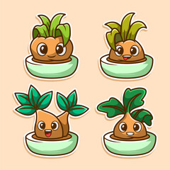 collection of plants with cute expressions in pots