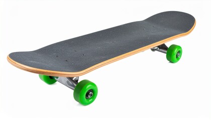 Skateboard isolated on white background with green wheels