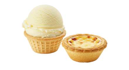 Creamy Vanilla Ice Cream Cone and Golden Baked Egg Tart Duo