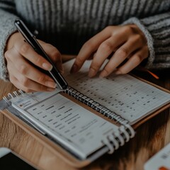 A person ignoring a planner while scrolling on a phone
