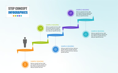 Five Steps Infographics Stock Illustrations, step design infographics template, 5 step concept infographics design