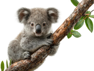 Naklejka premium Playful koala climbing a tree australian forest wildlife natural habitat cut out png