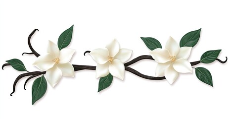 Obraz premium Vanilla blossom branch with white flowers.