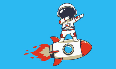 Dabbing Astronaut Riding Rocket with Fiery Exhaust. A dynamic cartoon illustration of a white-suited astronaut performing a "dab" pose while standing on a red and white rocket. © Fendi