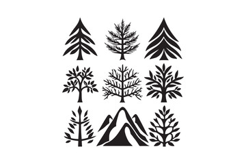 Fototapeta premium Pine Mountain and Forest Tree Silhouette Bundle