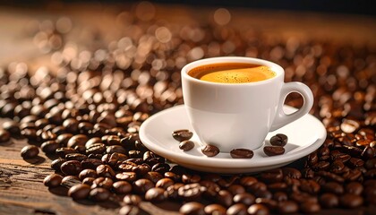 Espresso shot on wooden surface