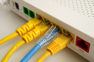 Ethernet cable with wireless router connect to internet service provider network.
