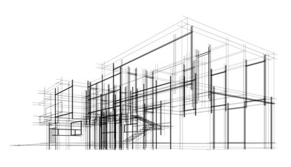 Modern house building sketch architectural vector 3d illustration