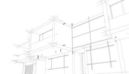 Modern house building sketch architectural vector 3d illustration