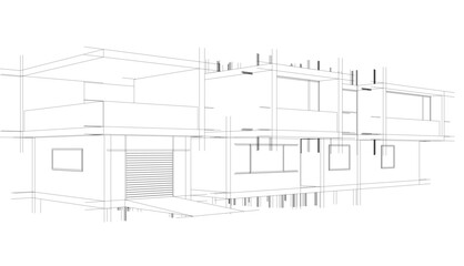 Modern house building sketch architectural vector 3d illustration