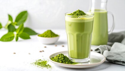 Iced matcha latte, fresh drink